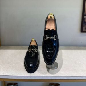 Black Crocodile Chunky Sole Moccasins