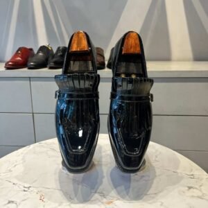 Black Patent Fringes Moccasins