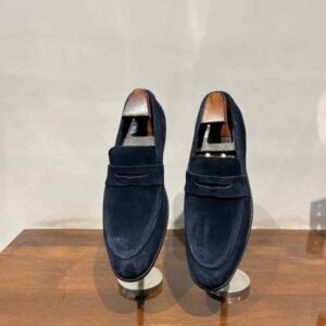 Blue Suede Penny Loafers