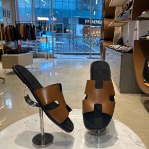 Cognac Tan Leather Slippers